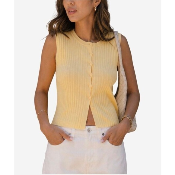 Song of Style Tops - Song of Style Aimee Song Yellow Ribbed Knit Button Front Tank Top XL